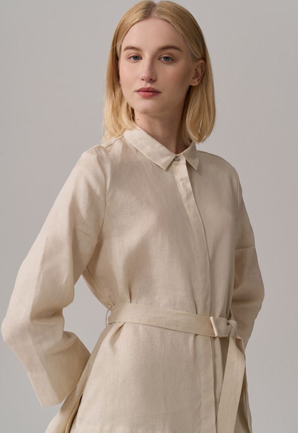 Solid Long Sleeve Belted Shirt
