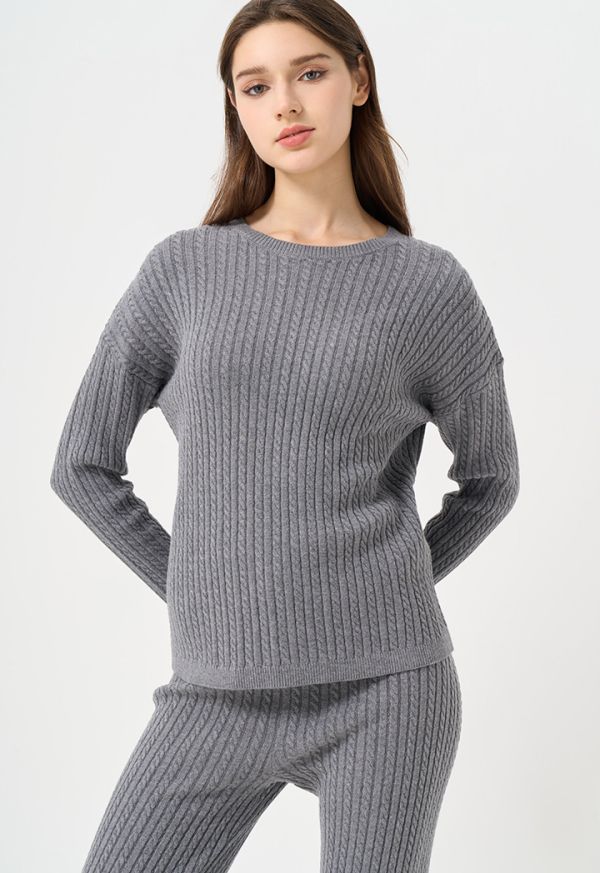 Knitted Ribbed Drop Shoulder Sweater