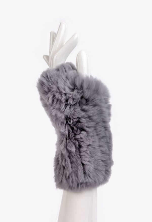 Grey faux discount fur gloves