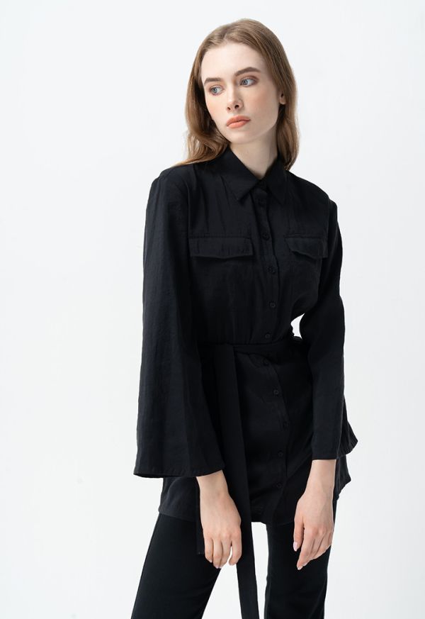 Solid Belted Tunic Shirt