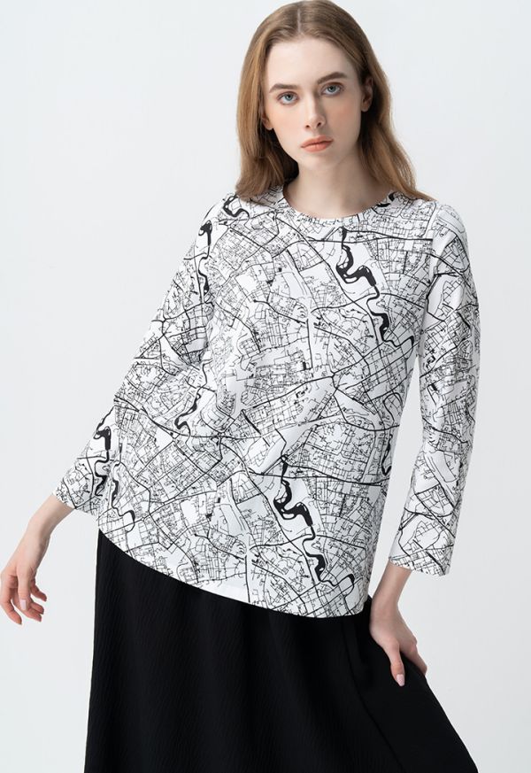 Abstract Printed Round Neck Top