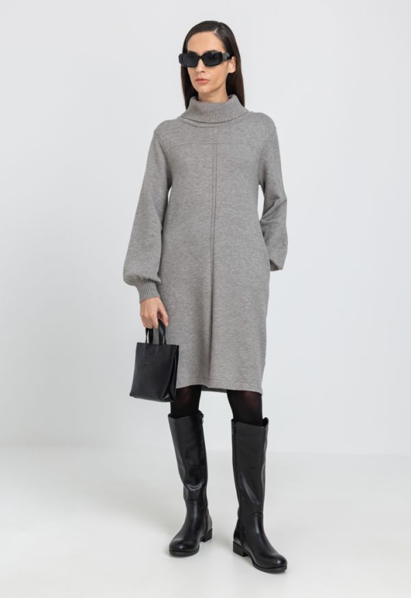 Solid Knitted High Neck Sweater Dress