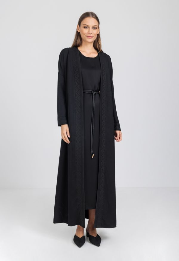 Embroidered Open Solid Abaya