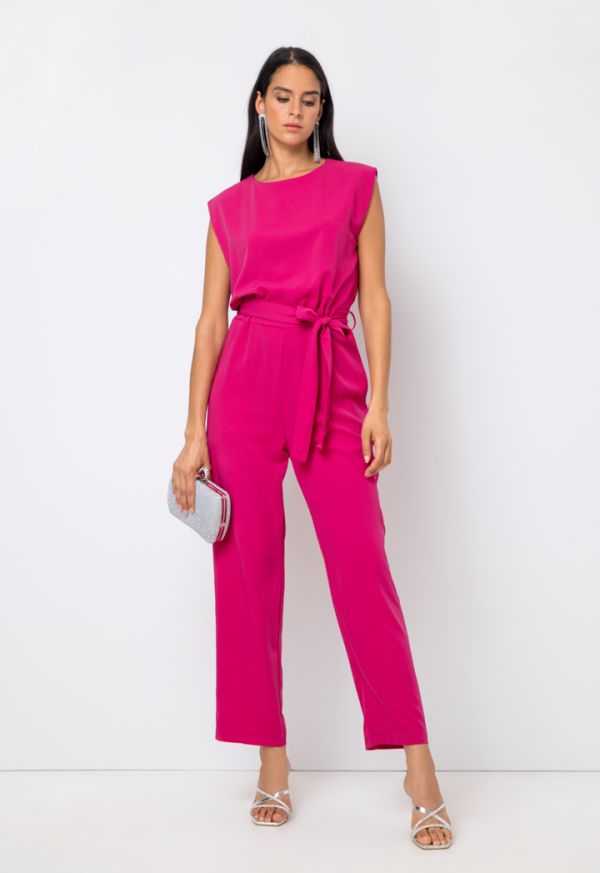 Sleeveless Belted Elastic Waist Jumpsuit