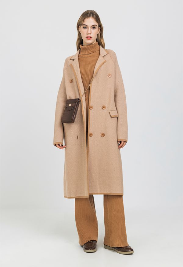 Double Breasted Knitted Trench Coat