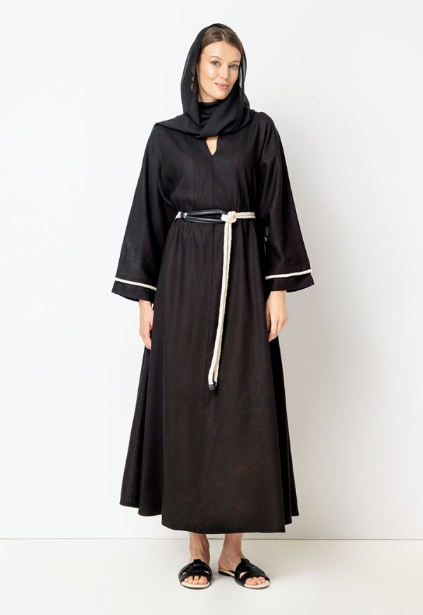 V-Neck Relaxed Fit Belted Abaya