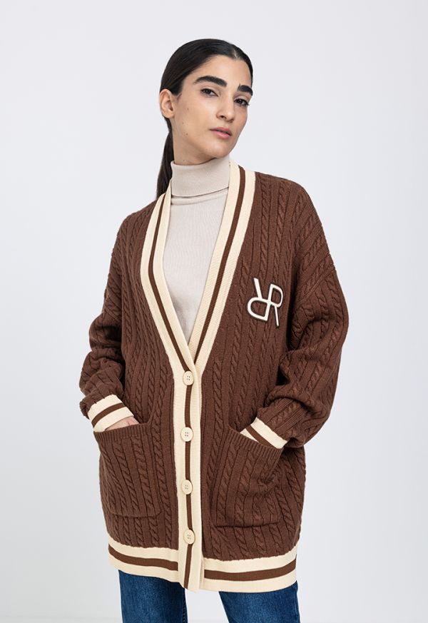 Contrast Knitted Drop Shoulder Cardigan