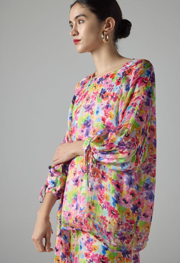 Floral Print Raglan Sleeve Blouse - Ramadan Style