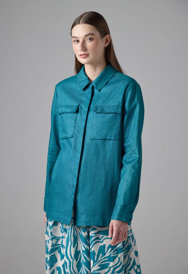 Solid Front Flap Pockets Shirt