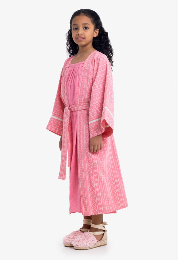 Embroidered Long Dress & Abaya Set