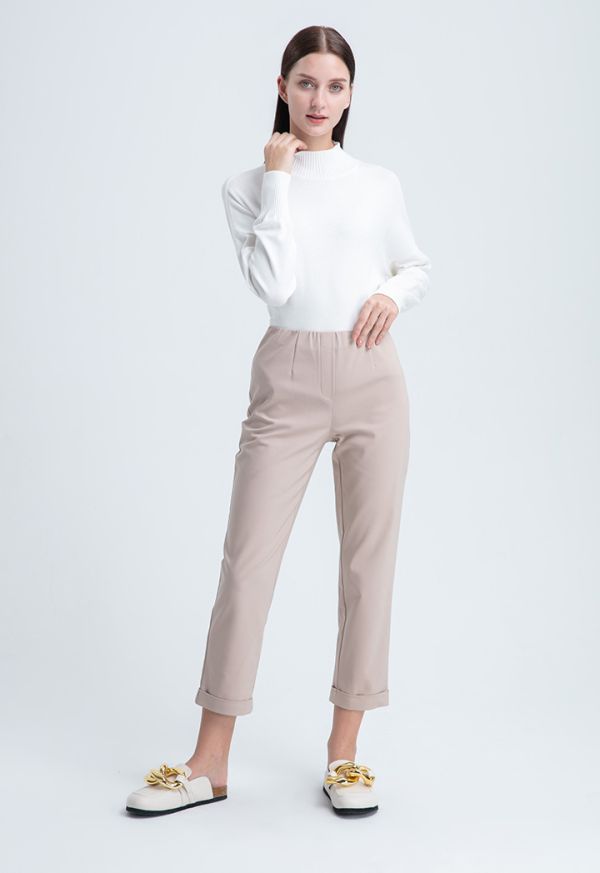 Wide Hem Fold Solid Trouser