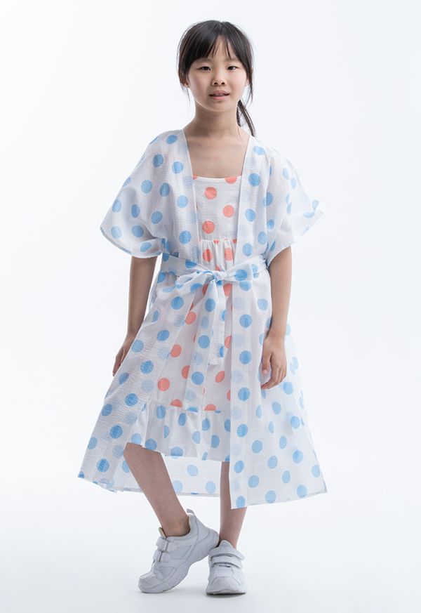Polka Dot Printed Inner Dress With Kimono Set -Sale