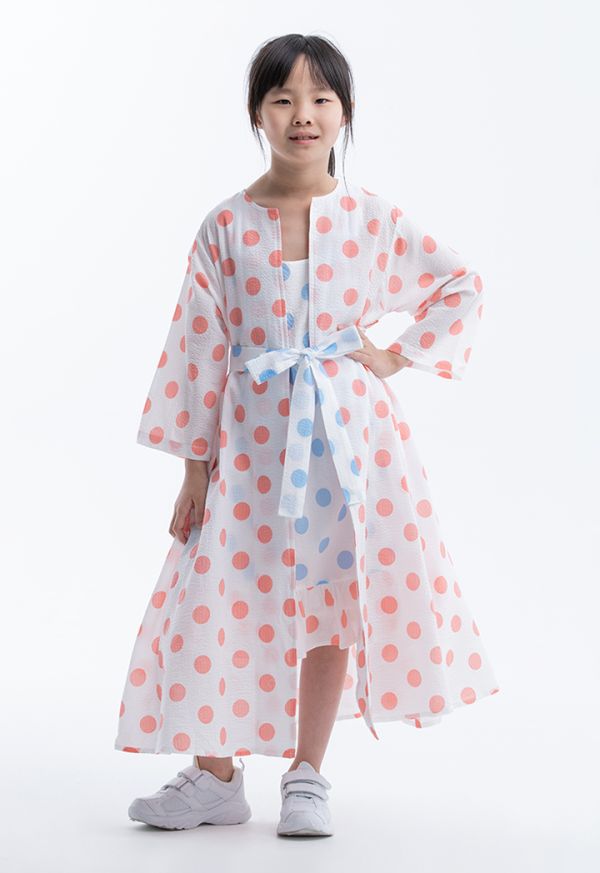 Polka Dot Printed Inner Dress With Kimono Set -Sale