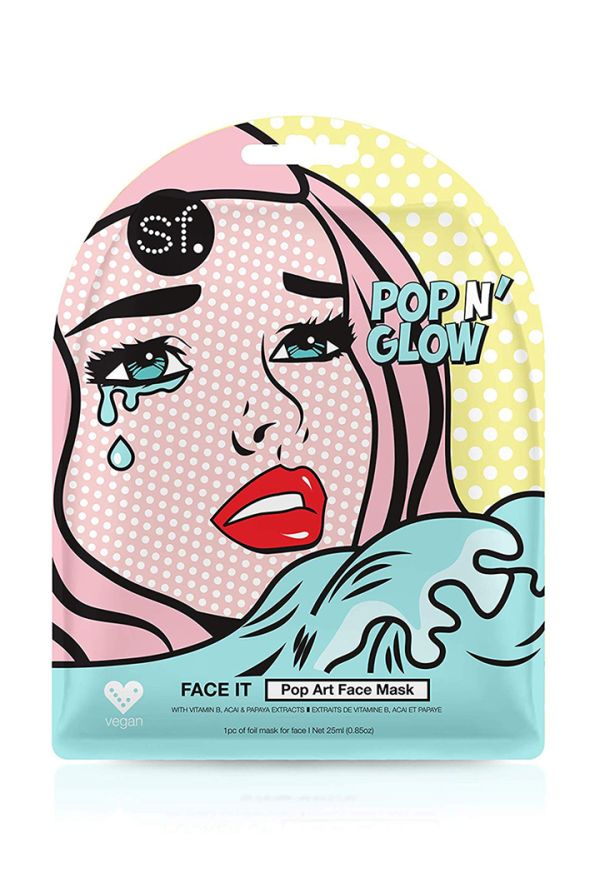 SFGlow, Pop n' Glow, Face It, Pop Art Beauty Face Mask, 1 Sheet, 0.85 oz (25 ml)