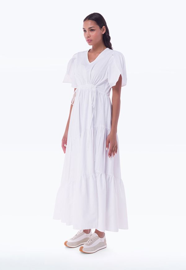 Solid Tiered White Dress -Sale