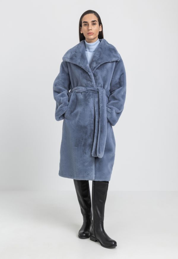 Faux Fur Belted Solid Coat 