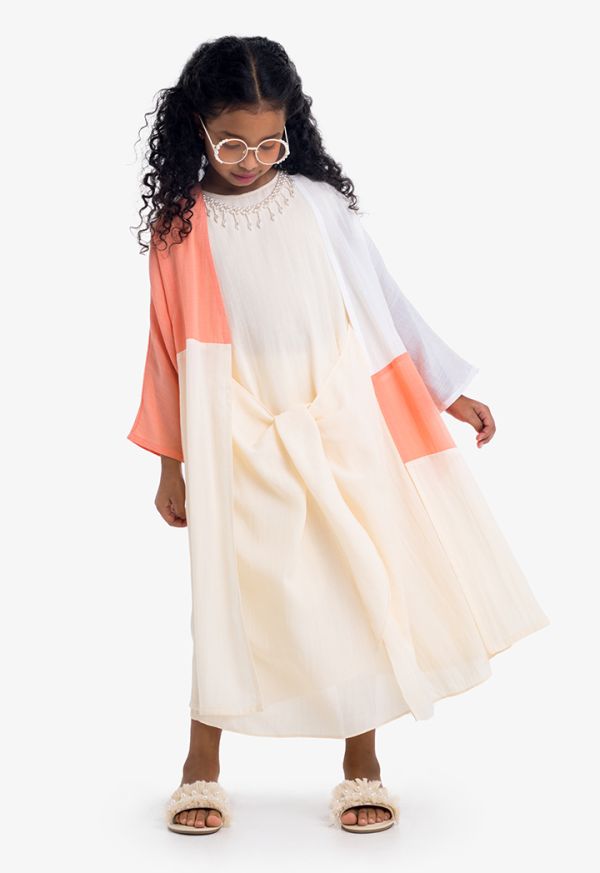 Contrast Midi Dress & Abaya Set