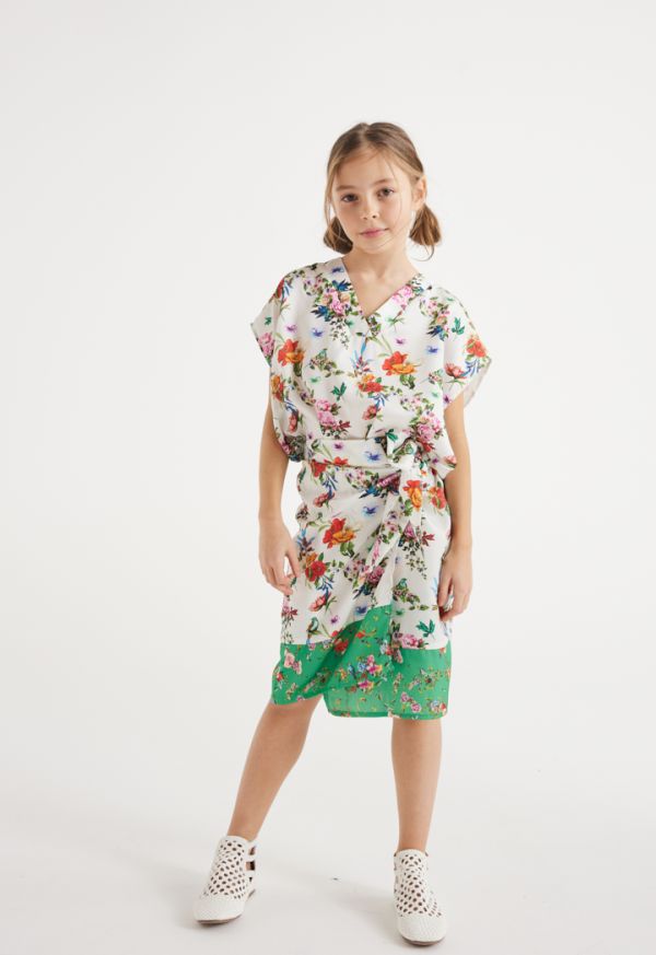 Floral Print Dress and Detachable Skirt Set (2PCS)