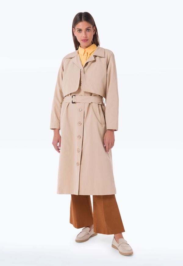 Shoulder Overlap Solid Long Coat -Sale