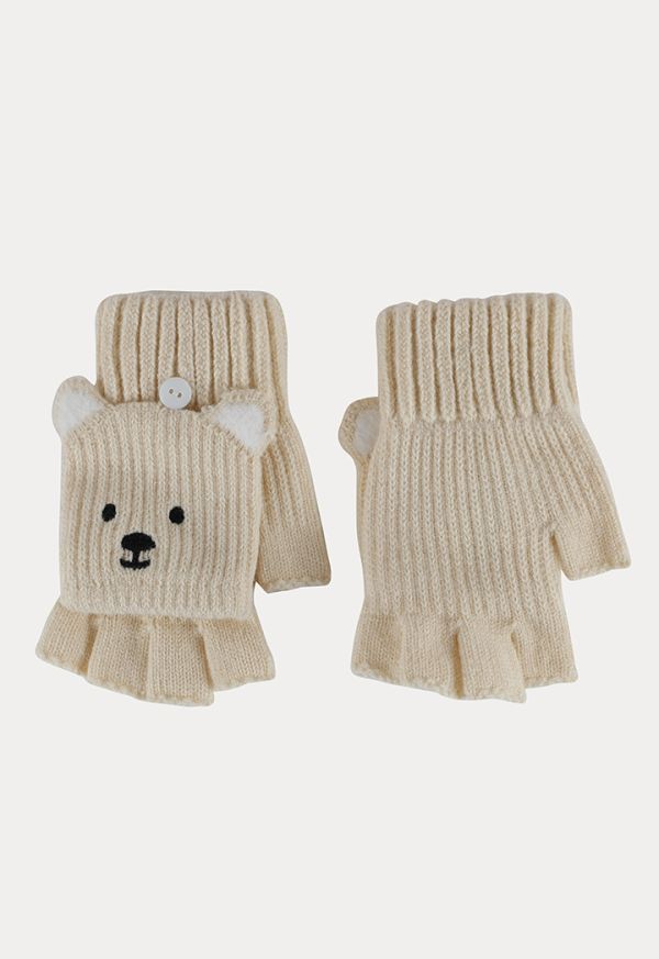 Open Fingers Ribbed Wool Gloves With Animated Design Sale