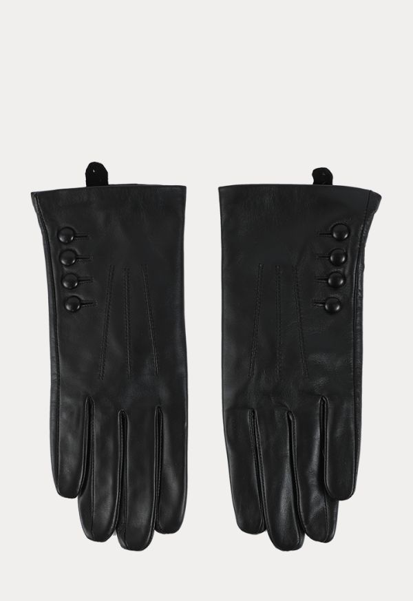 Faux Buttons PU Leather Full Finger Gloves -Sale