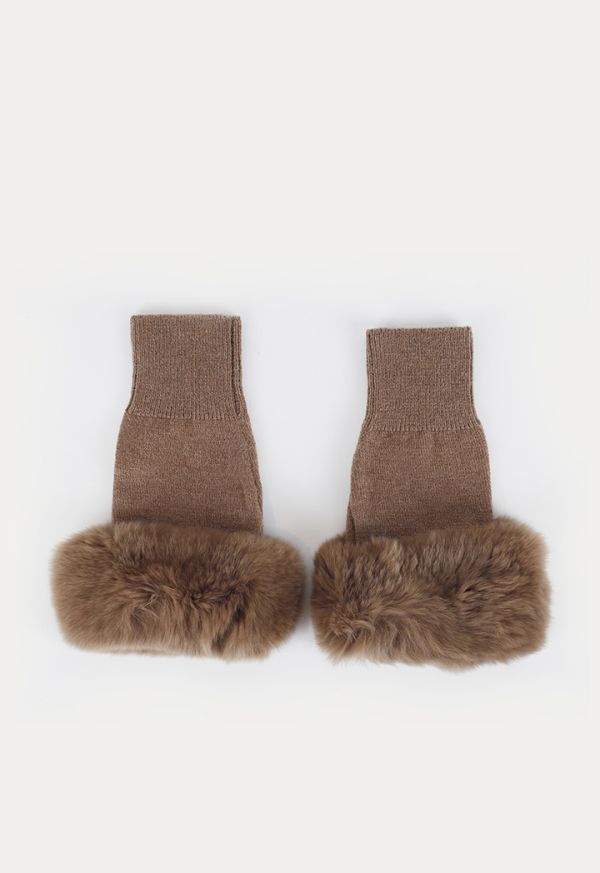 Ribbed Fingerless Fur Details Gloves -Sale