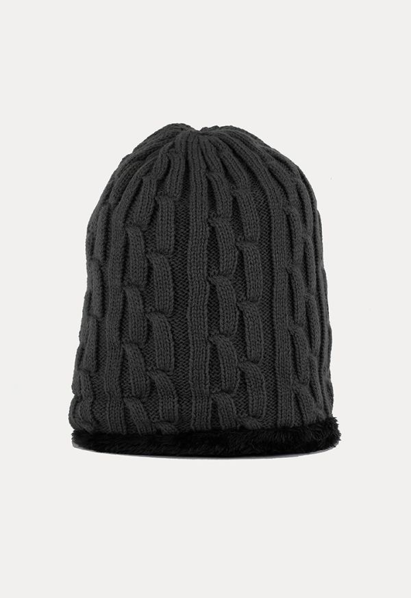 Ribbed Knitted Furry Padded Beanie -Sale
