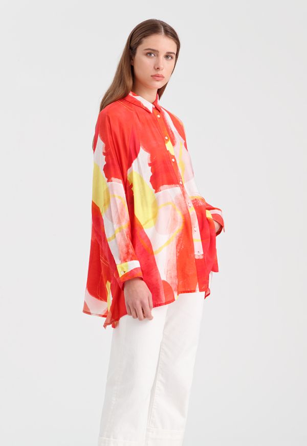 Colorful Printed Shirt With Side Opening -Sale
