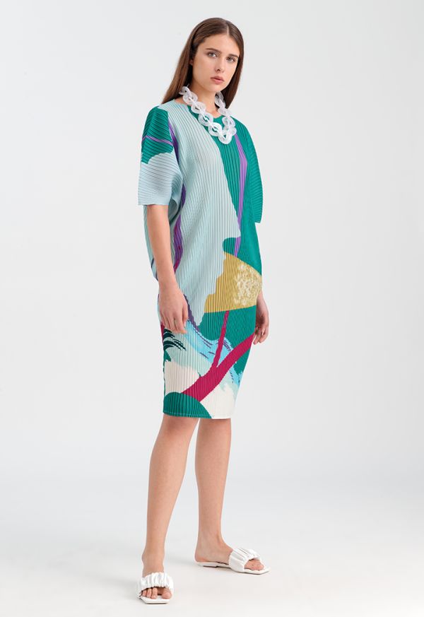 Abstract Printed Pleated Dress -Sale