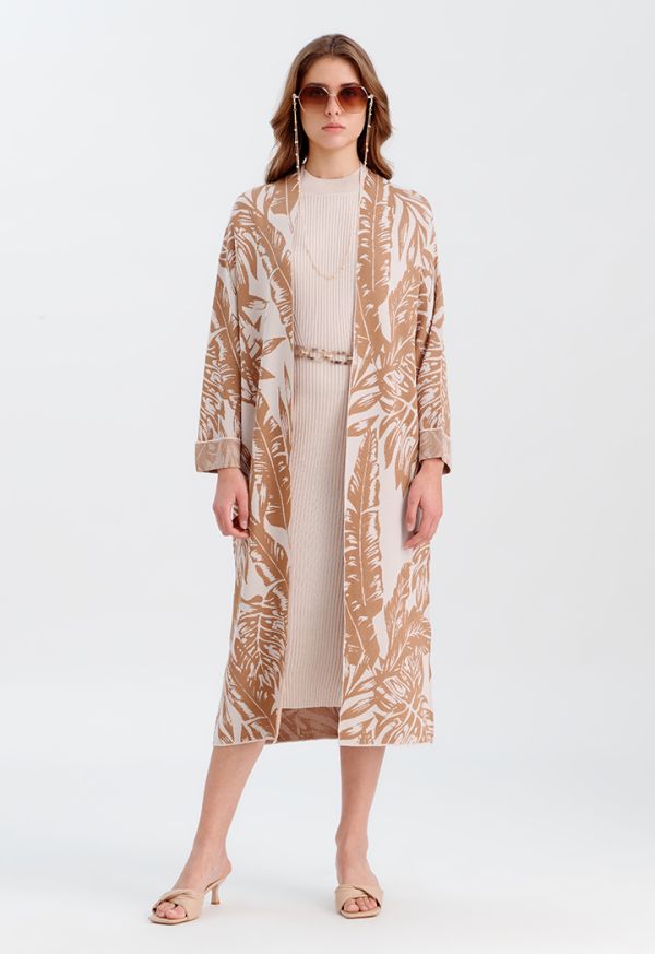 Jacquard Knitted Long Jacket With Belt -Sale