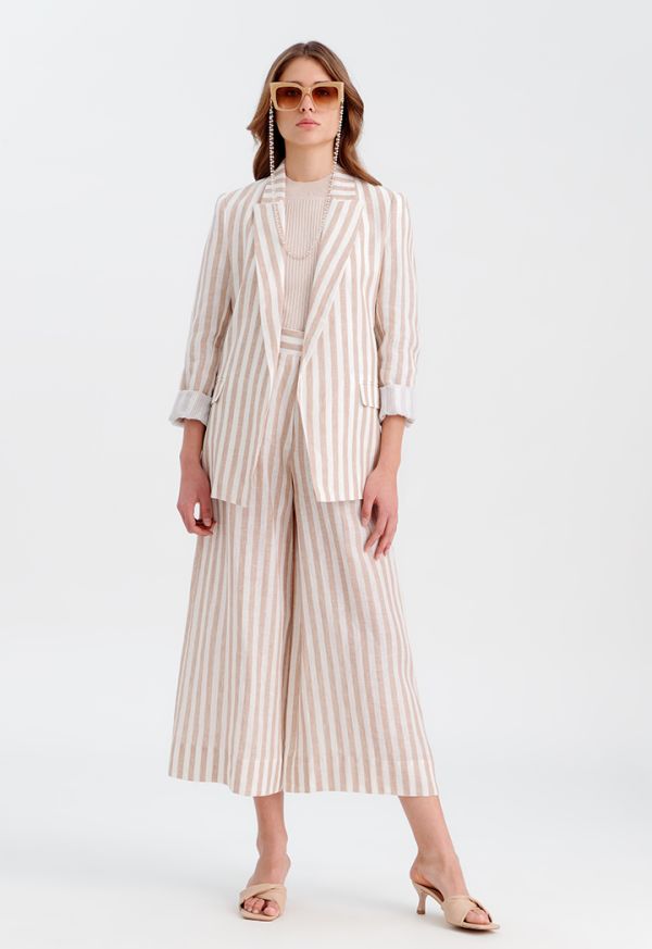 Long Contrast Stripe Linen Pants -Sale