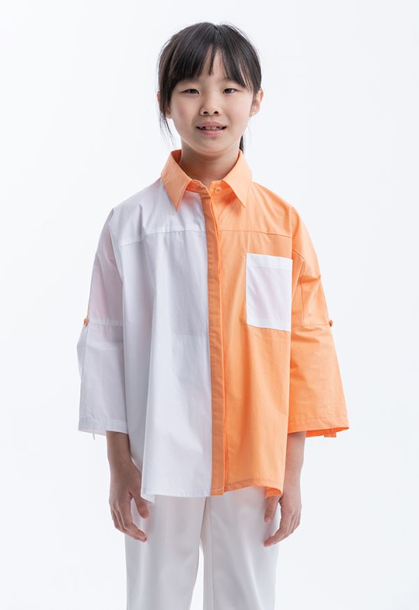 Collared Colorblock Rounded Hem Shirt -Sale