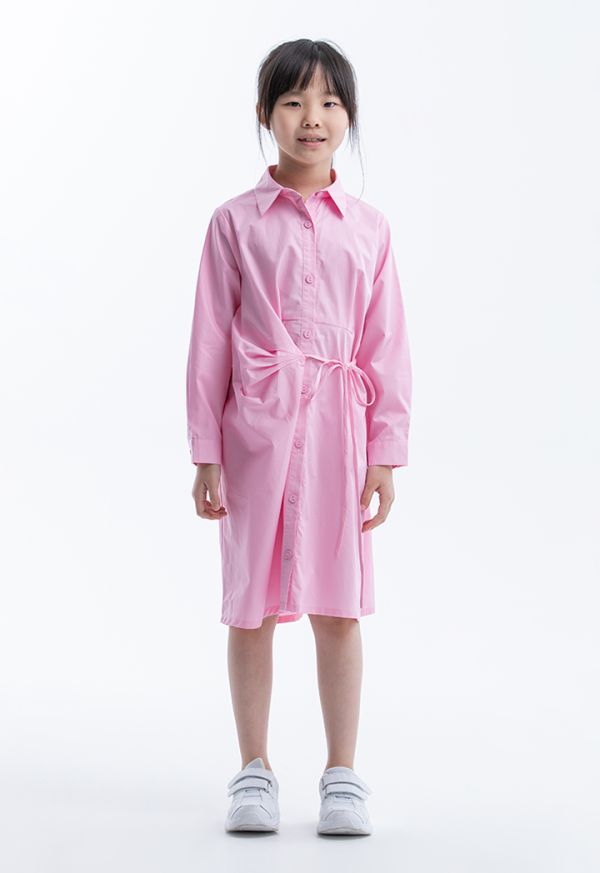 Solid Collared Self-Tie Cotton Shirt Dress -Sale