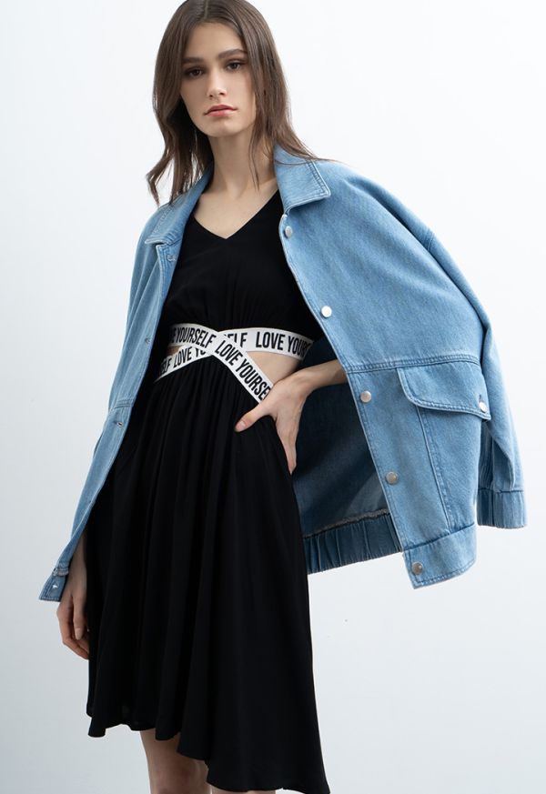 Solid Denim Jacket with Long Sleeves -Sale