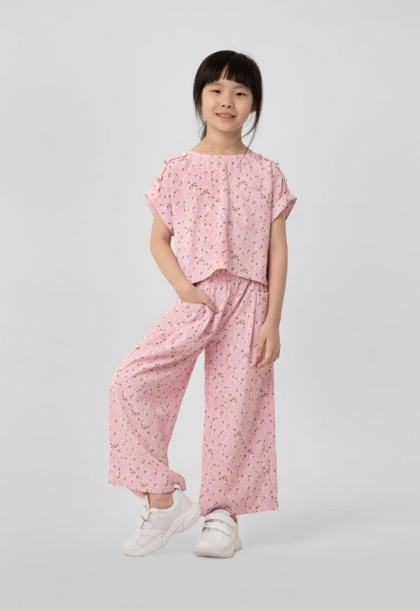 Floral Pattern Crop Top And Trouser Sets -Sale
