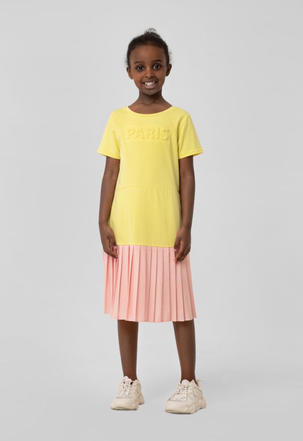 Embossed Text Print Electric Pleated Dress Sale