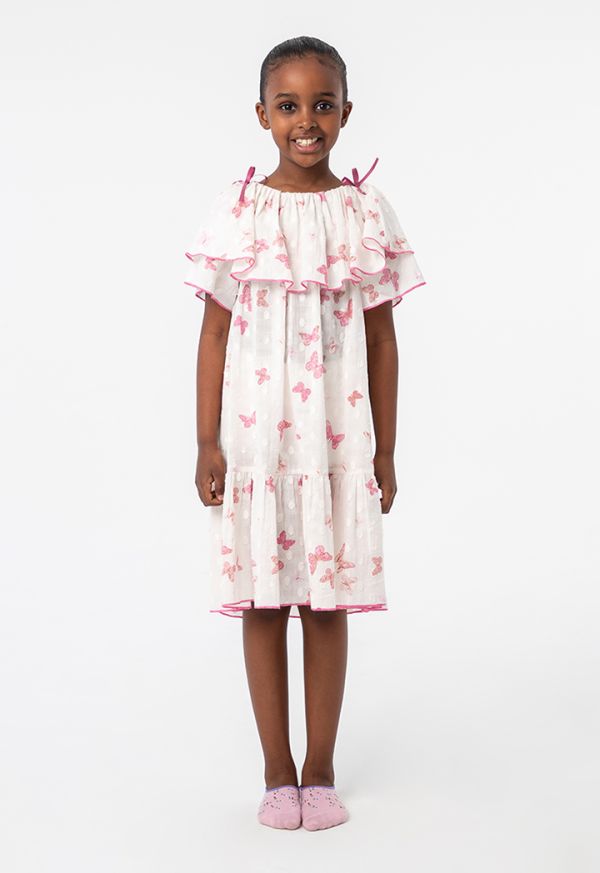 Butterflies Tiered Hemline Night Sleepwear Dress -Sale