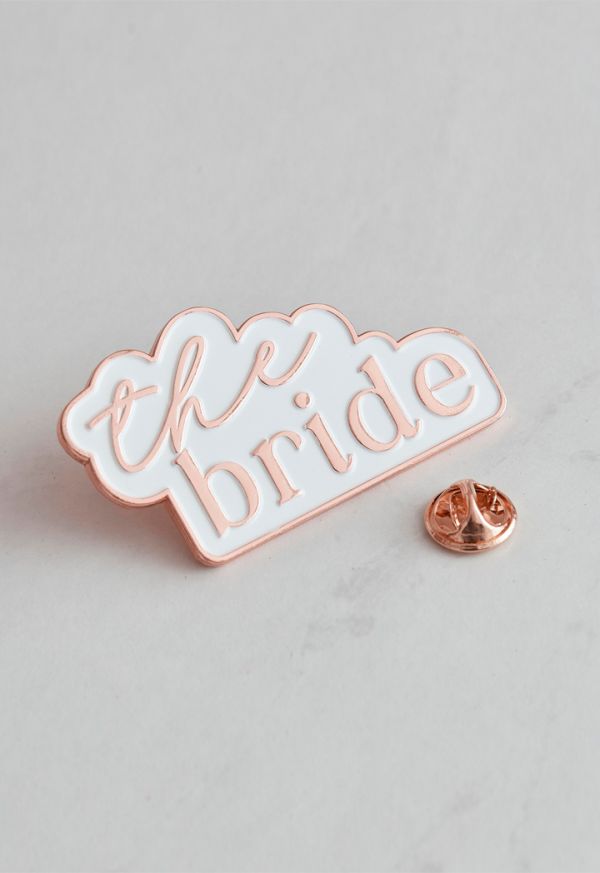 Rose Gold and White The Bride Enamel Hen Party Badge (Brooch)