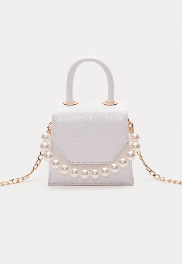 Textured Mini Tote Bag With Pearly Handle -Sale