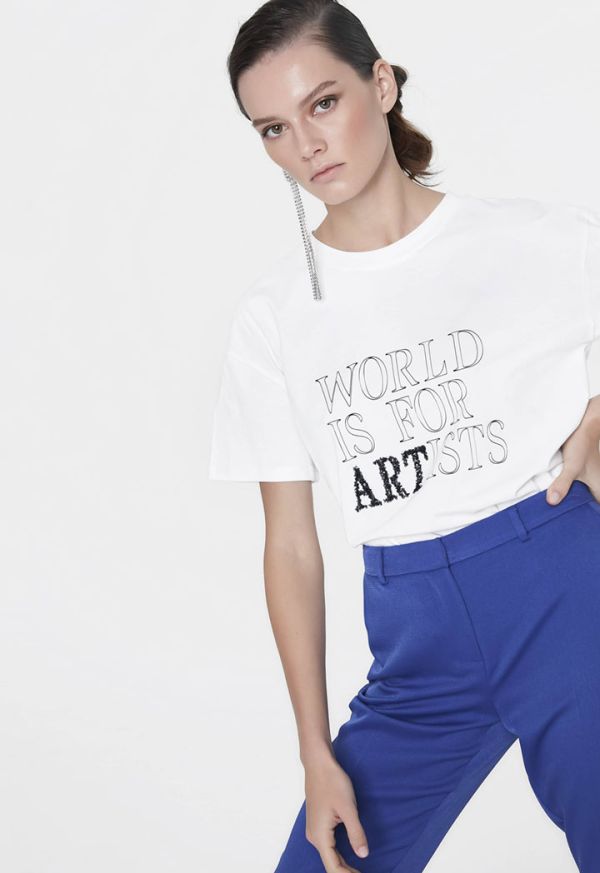 embroidered Sequin slogan t-shirt