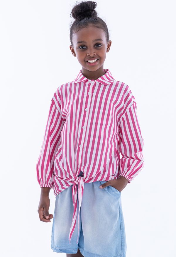 Striped Self Front Tie Blouse -Sale