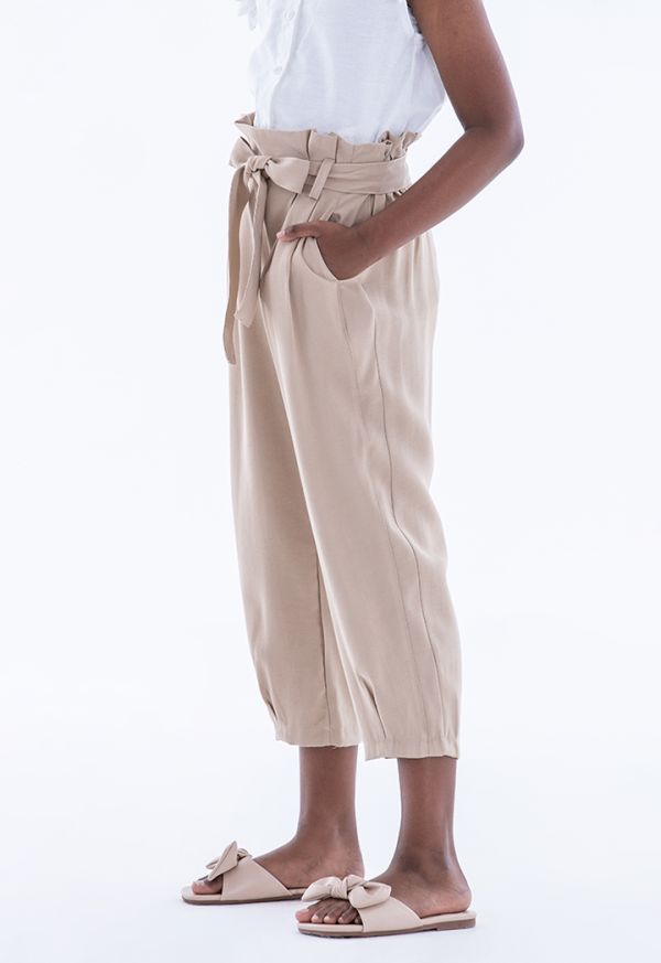 High waisted wide sales leg paperbag trousers