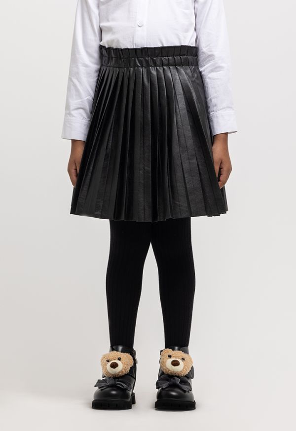 Pleated PU Leather Elasticated Waist Skirt -Sale