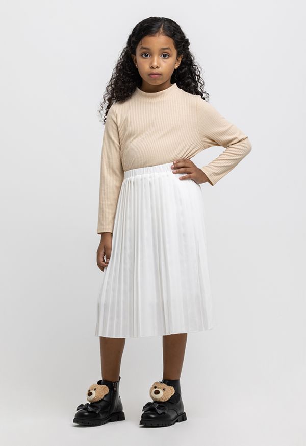 All Over Pleated Elasticated Waist Midi Skirt -Sale