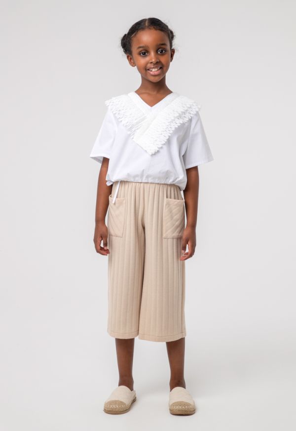 Knitted Wide Leg Trouser With Deep Rib -Sale