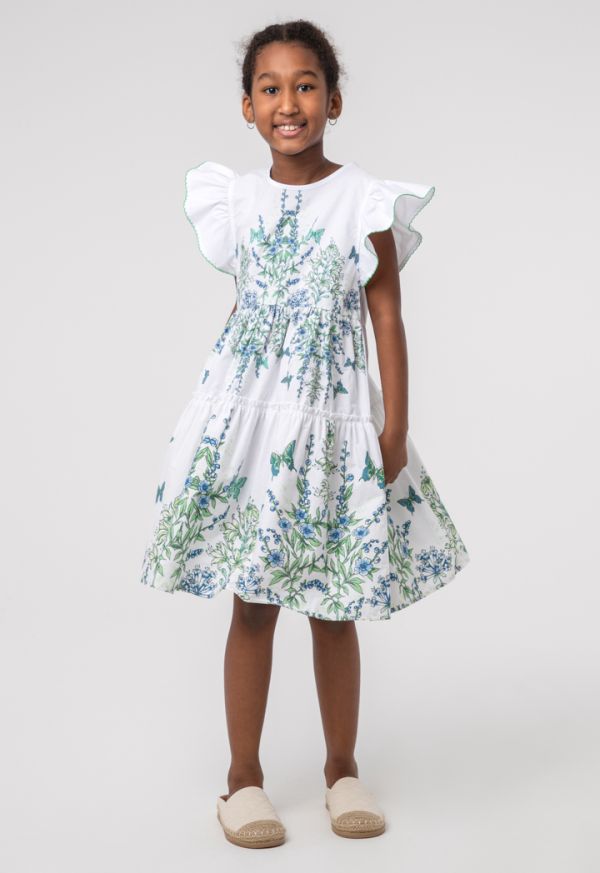 Girls Floral Printed Butterfly Tier Dress -Sale