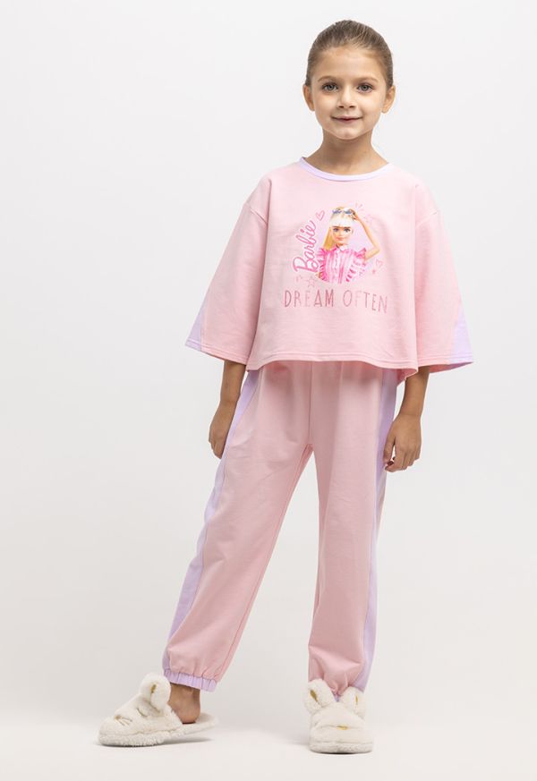 Barbie Graphic Print T-Shirt And Pants Pajama Set