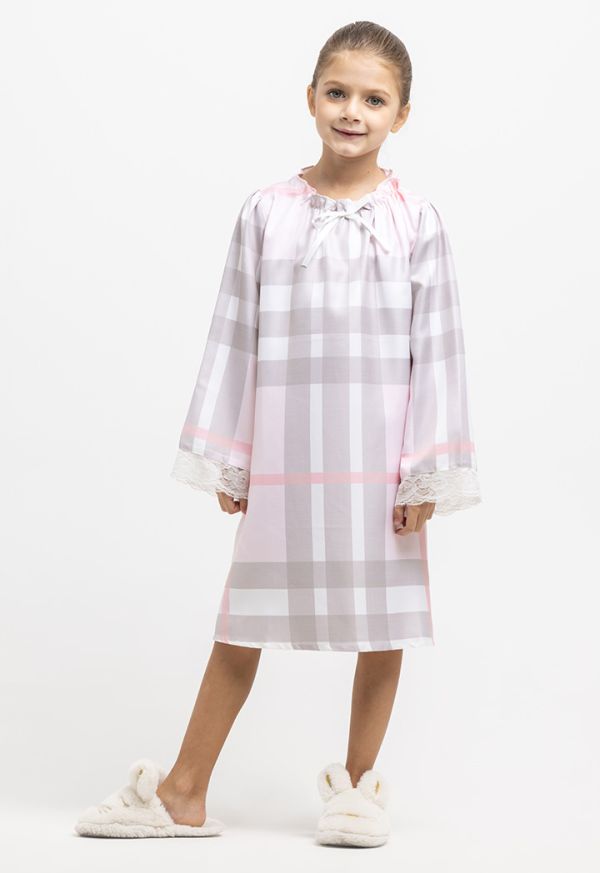 Checked Multicolor Ruched Midi Sleepshirt -Sale