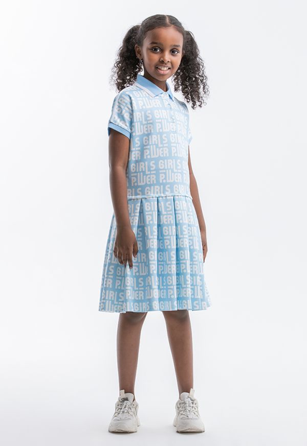 Powerpuff Girls All Over Printed Collared Dress -Sale