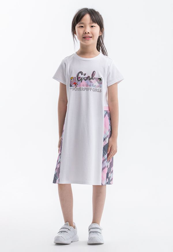 Powerpuff Girls Pleated Sided Graphic Print Dress -Sale